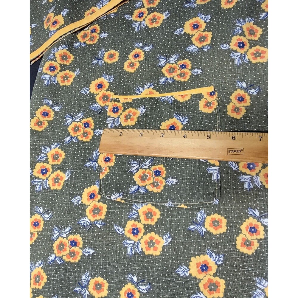 Classic Homemade Full Apron Women Green Yellow Floral 3/4 Sleeve Back Tie - Picture 8 of 13